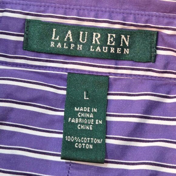 Lauren Ralph Lauren Shirt Large Purple Striped Button-Up Shirt Ruffle Academia - Picture 7 of 10
